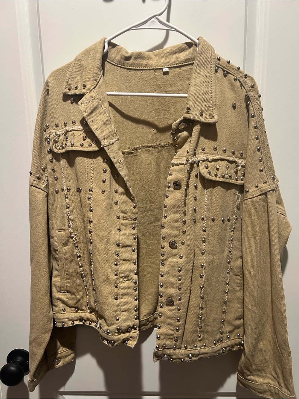 Studded Beige Women's Jacket - Casual Shacket